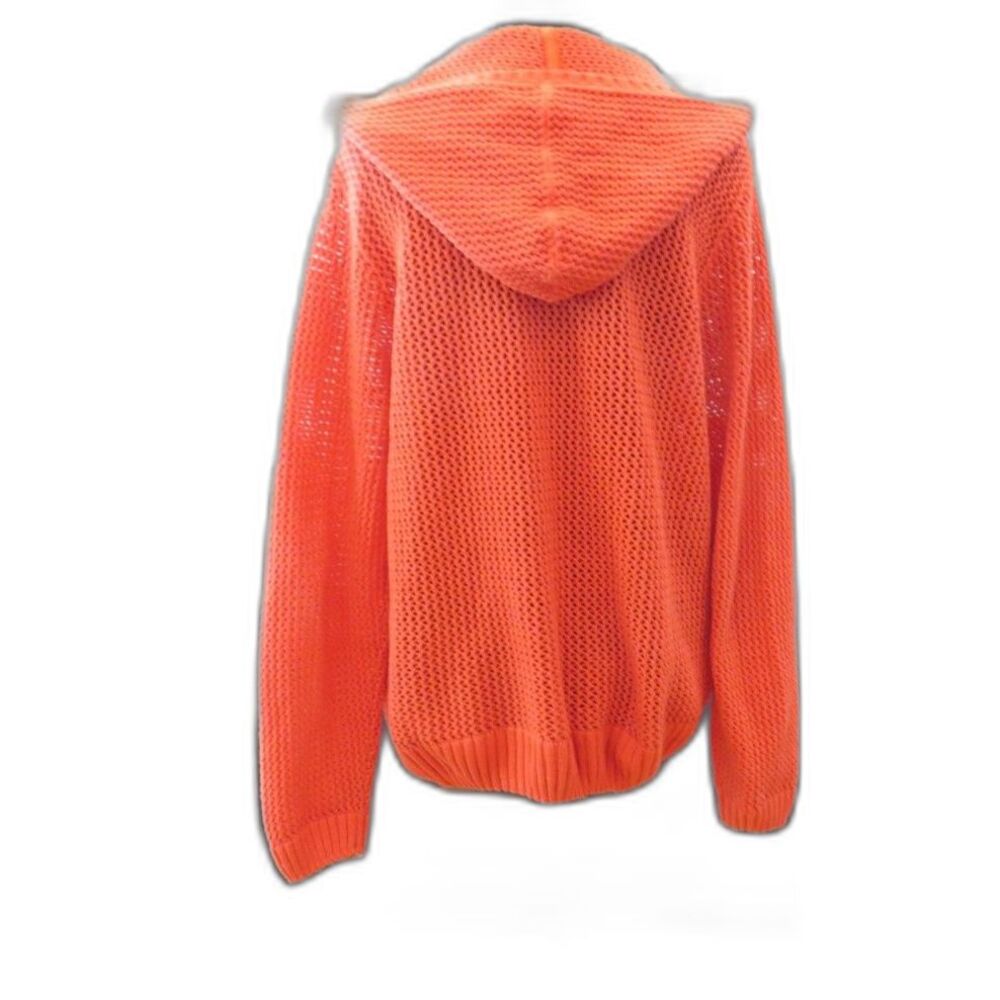 Coldwater Creek Women's Crochet Knit hoodie Cotton Boho Orange L EUC - Picture 4 of 6